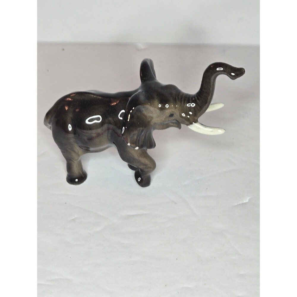 Vintage Elephant Figurine Glossy Finish Trunk Up Pose